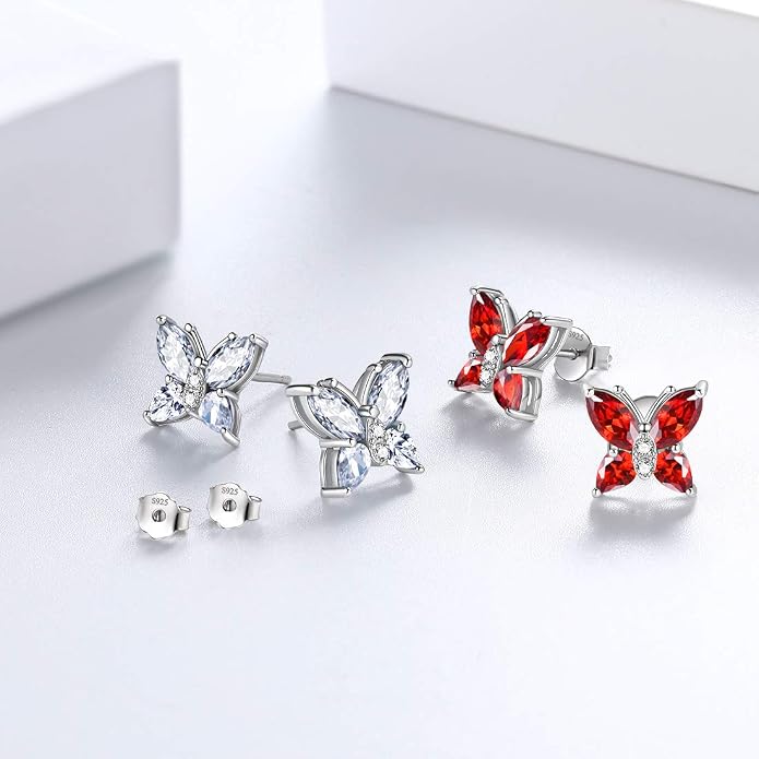 Aurora Tears Butterfly Jewelry,Women 925 Sterling Silver Butterflies Birthstone Pendant Necklace/Earrings/Rings Wedding Gift