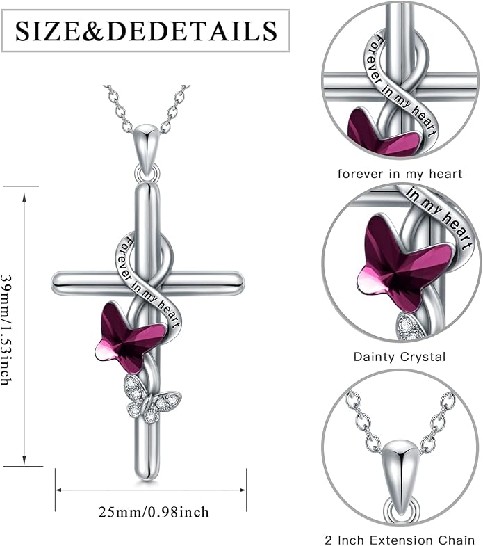 Cross Necklace for Women 925 Sterling Silver I Love You Necklace Religious Jewelry with Gift Box for Mother Daughter