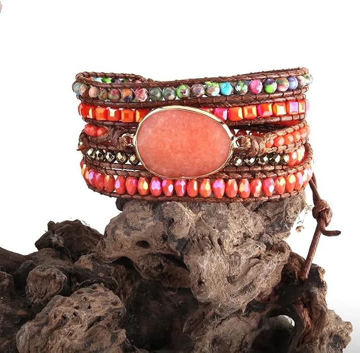 Women Wrap Bracelet Boho Natural Jasper Crystal Stone Beads Strand Bracelets