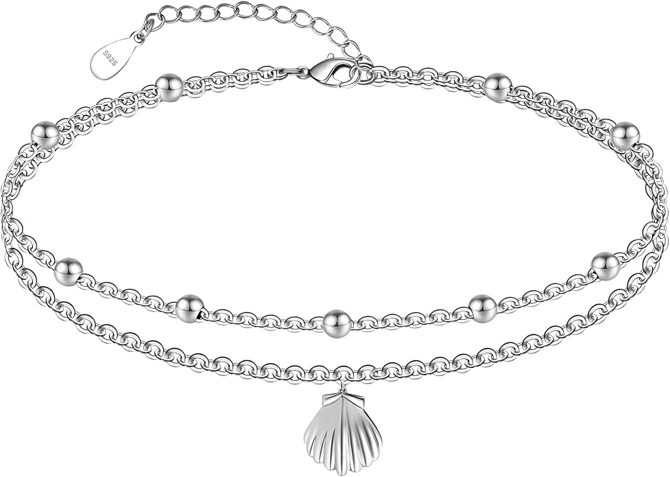 CHIC & ARTSY 925 Sterling Silver Ankle Bracelets for Women, Adjustable Layered Foot Chains with Nature & Symbol Charms, Lightweight Comfort Fit Boho Beach Everyday Jewelry