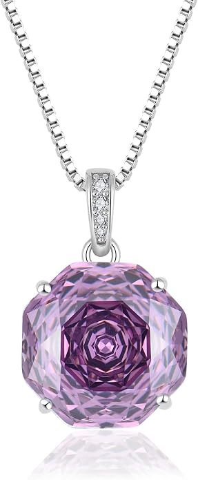 YIFISIY Rose Necklaces for Women, 925 Sterling Silver Rose cut Birthstone Pendant Octagonal Flower Jewelry Gifts for Her