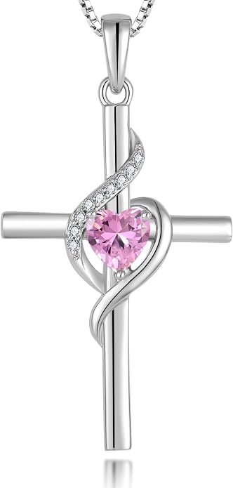 Cross Necklace 925 Sterling Silver Infinity Pendant Heart Birthstone Anniversary Jewelry for Women