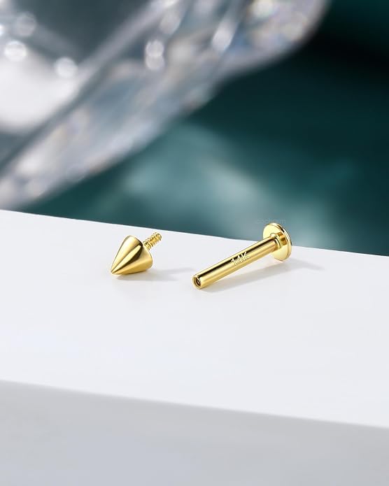 COCHARM 14k Solid Gold 16g Labret Studs Real Yellow Gold Medusa Monroe Madonna Stud Lip Piercing Helix Cartilage Conch Earring Stud