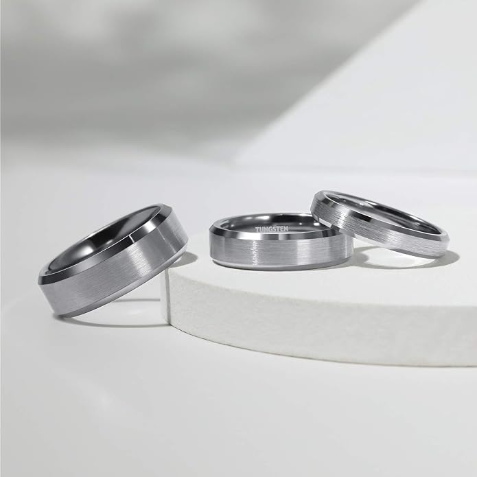TRUMIUM 4mm 6mm 8mm Tungsten Wedding Band Ring for Men Women Silver Plated Matte Finished Engagement Rings Comfort Fit 4-15