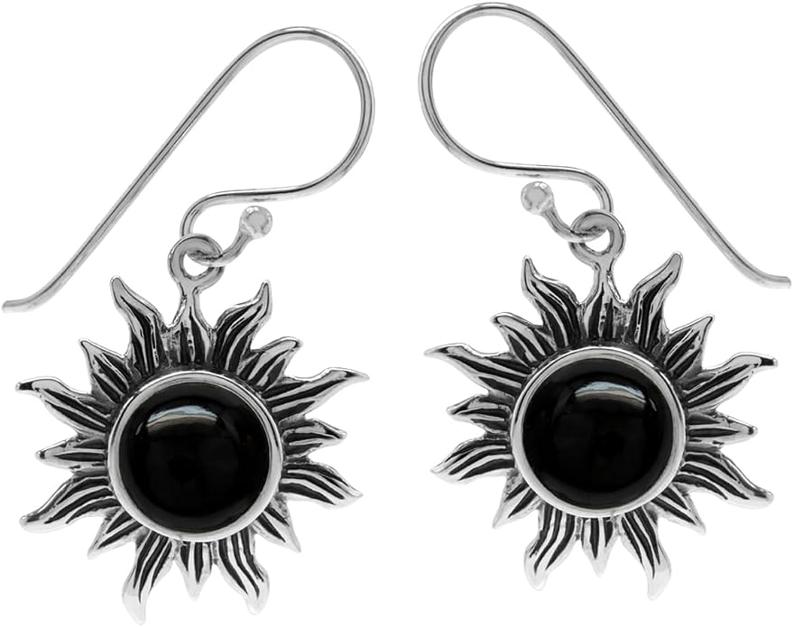 Silvershake 8mm Round Shape 925 Sterling Silver Sun Ray Inspired Dangle Hook Earrings
