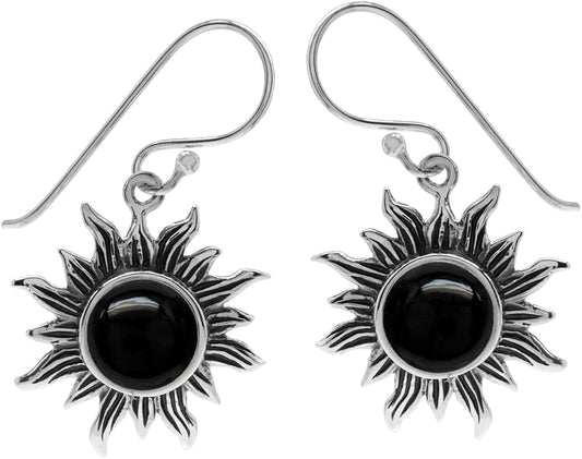 Silvershake 8mm Round Shape 925 Sterling Silver Sun Ray Inspired Dangle Hook Earrings