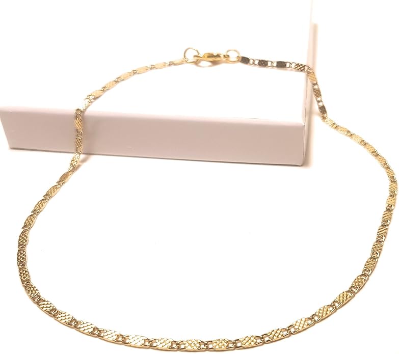 Plus Size Ankle Bracelet Chain Embossed Pattern Link 12 Inch Anklet XL Gift Boxed Gold Plated Brass
