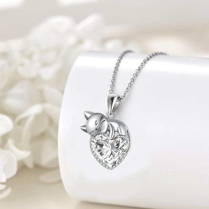 Cat Necklace Sterling Silver Cat Zircon Pendant Gothic Jewelry for Women Animal Lovers Gifts