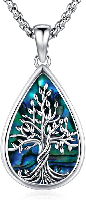Jewelry Gifts - Tree of Life Necklace Sterling Silver Abalone Shell/Opal/Moonstone/Black Onyx/Turquoise/Malachite/Crystal Family Tree of Life Jewelry for Women Men