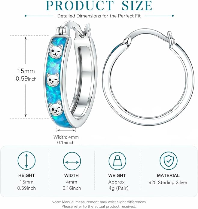 Opal/Turquoise Huggie Earrings 925 Sterling Silver Opal/Turquoise Small Animal Huggie Hoop Earrings Animal Huggies Earring Jewelry Gifts for Women Mom Her