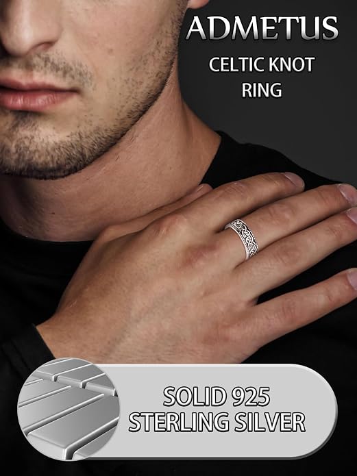 ADMETUS 925 Sterling Silver Celtic Knot Ring Wedding Band Rings for Men Celtic Jewelry Gifts for Men Rings Size 5-15