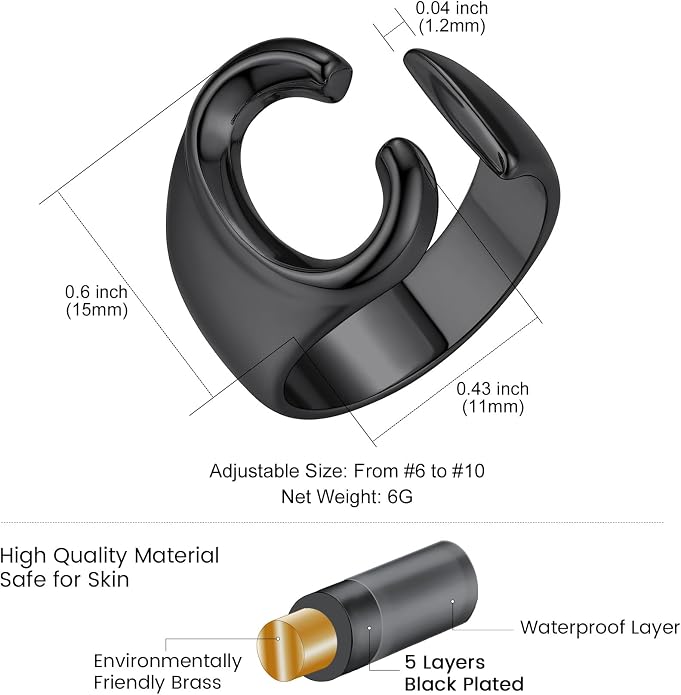 KeyStyle Bold Initial Letter Rings Adjustable, GoldChic Jewelry Women Gold Statement Ring Personalized Engraved Women’s Open Signet Ring for Party (Gold, White Gold, Black)