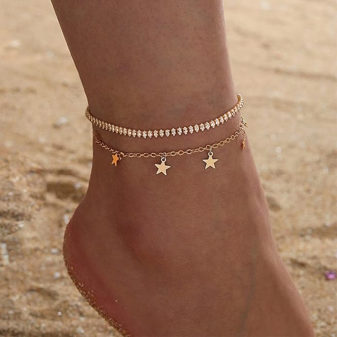 MEVECCO Anklet for Women Gold Chain 14K Gold Plated Dainty Boho Beach Summer Simple Foot Jewelry Ankle Bracelet