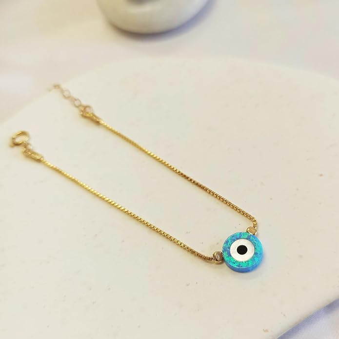 Minimalist Evil Eye Charm Bracelet – Handmade Delicate Good Luck Jewelry for Women – Adjustable 6.5” + 1” Extender