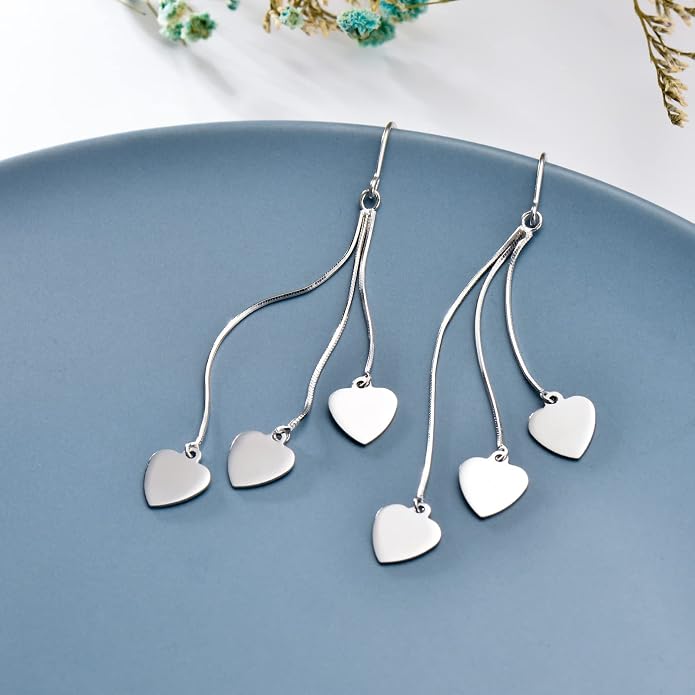 Sterling Silver Threader Earrings Flower Heart Moon Star Tiny Cube Rhombus Sector Beads Dream Catcher Evil Eye Butterfly Leaf Lightning Bolt Tassel Dangle Drop Chain Charm Earrings Jewelry Gifts for Women