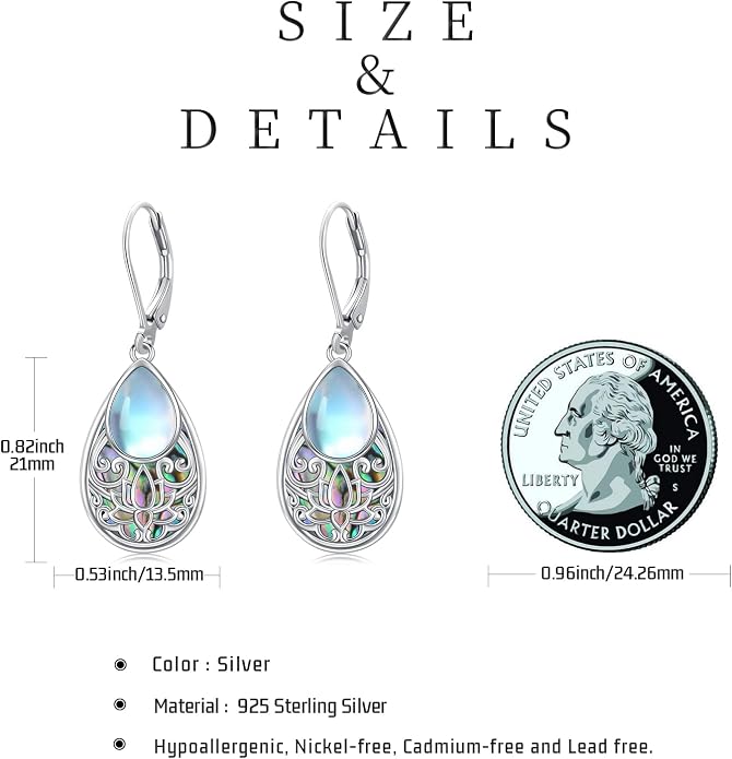 Dragonfly Filigree Earrings 925 Sterling Silver Teardrop Moonstone Abalone Shell Dangle Drop Earrings Filigree Jewelry Gifts for Women