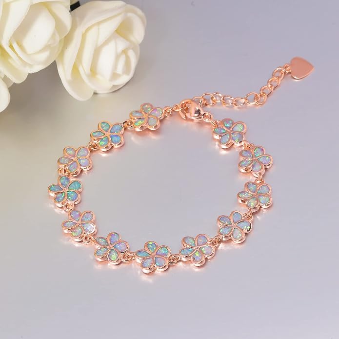 CiNily Adjustable Tennis Bracelet-Oval or Flower Shape White Gold/Sterling Silver Plated Opal Bracelet for Women Girls Gemstone Bracelets