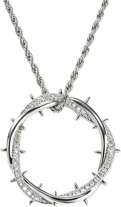 Men's Thorn Crown Necklace, 18K Gold & 925 Silver Plated Brass, 5A CZ Pendant, 24" Rope Chain, Retro Hip Hop Street Jewelry, Unisex Gift for Women