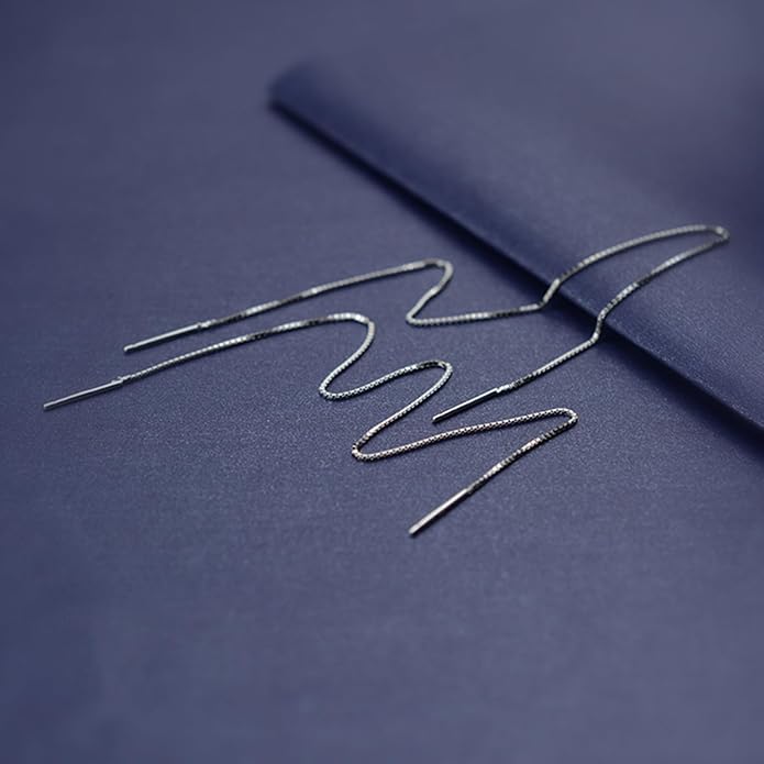 Sterling Silver Long Pull Through Threader Earrings Box Chain