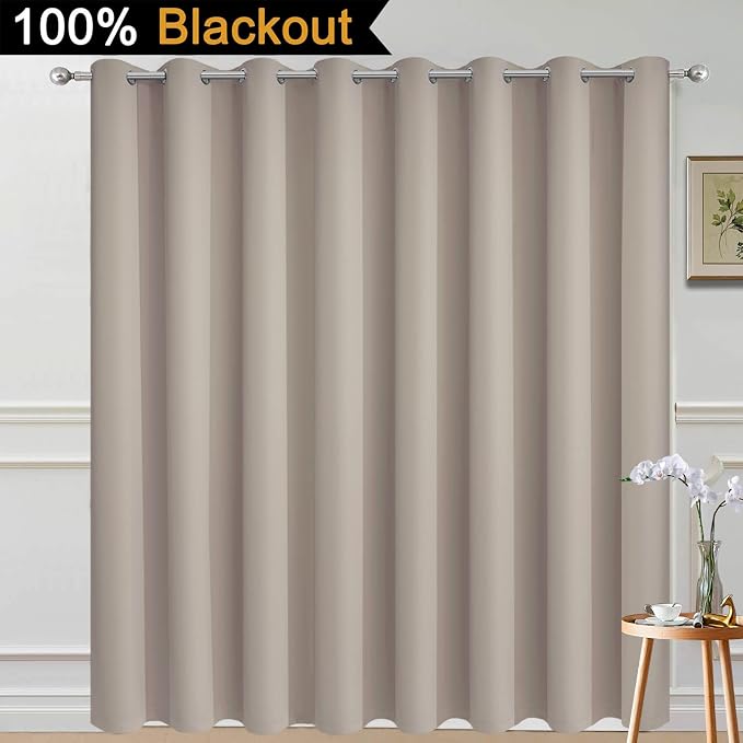Yakamok Natural 100% Blackout Patio Door Curtain Panels W100 x L84,1 Panel | Noise Reducing Barrier Panel for Sliding Glass Door, 2 Thick Layers Heat Full Light Blocking Patio Door Drapery