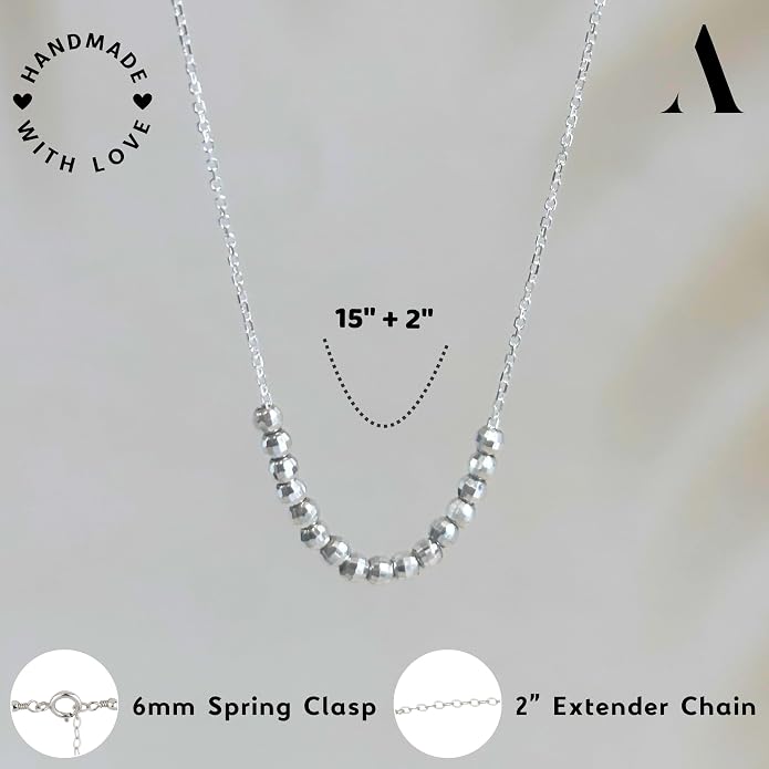 Annika Bella 925 Sterling Silver Beaded Bar Necklace for Women, Dainty Short Necklace with Silver Beads, Tarnish Resistant Jewelry, Gift for Her