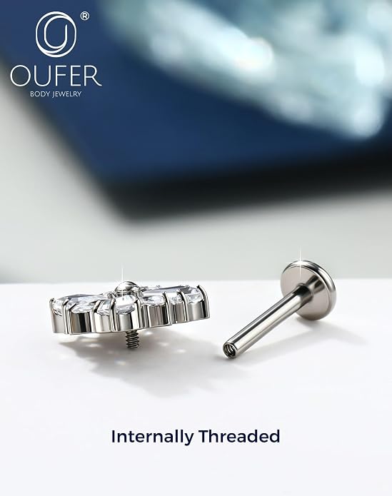 OUFER Body Piercing Titanium Cartilage Earrings 16G Flower Helix Earrings for Women Internally Thread Tragus Piercing Jewelry 8MM Conch Helix Tragus Stud Flat Back Cartilage Piercings for Women