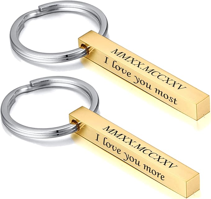 VNOX Personalized 4 Sided Keychain,Stainless Steel Vertical Bar Keychain,Gift for Family Lover Best Friend Bridesmaid