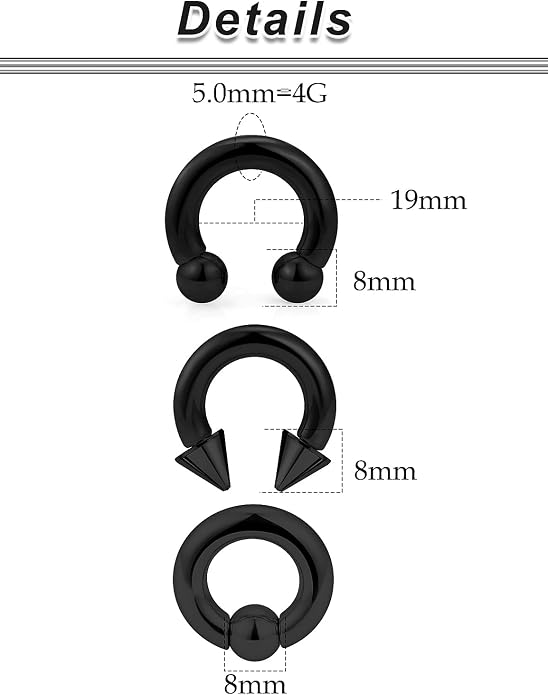 00G 0G 2G 4G 6G 8G 10G 12G 14G 16G Septum Rings Silver Black Surgical Steel Heavy Gauges Earrings Stretching kit Eyebrow Lip Septm Nose Rings Helix Tragus Daith Rook Earrings Hoops 10mm-19mm