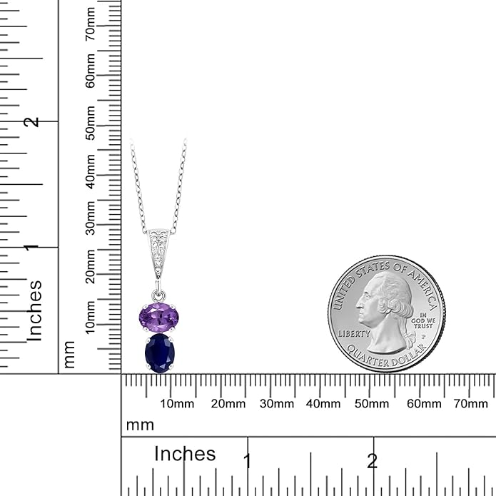 Gem Stone King 2-Stone Gemstone Birthstone Pendant Necklace for Women in 925 Sterling Silver | Oval 8x6MM | 18 Inch Silver Chain | Fine Jewelry for Her Mom Wife