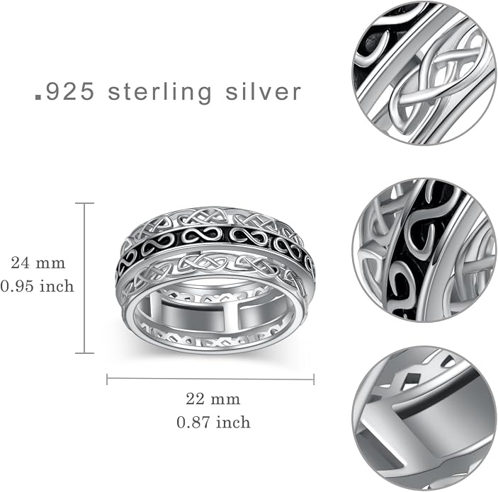 Anxiety Ring 925 Sterling Silver Spinning Celtic Knot Ring Anti-anxiety Stress Reduction Jewelry Gift Woman Birthday gift (Size7,8,9)