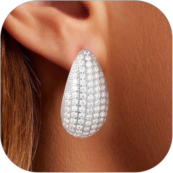 KeyStyle Chunky Gold Hoop Earrings for Women Trendy, Stainless Steel TearDrop Hoops Earring, Lightweight Water Drop Ear Jewerly