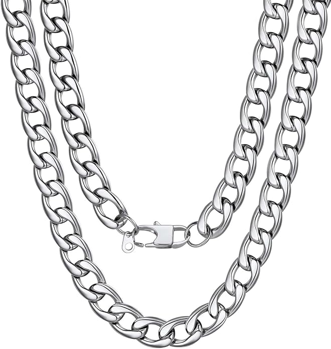 U7 Cuban Link Chain for Men Women Stainless Steel Curb Necklace, 7/9/12/15 MM Chunky Chain Silver/Gold/Black Mens Hip Hop Jewelry 18''-30''