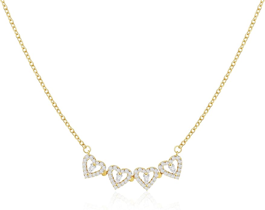 Tewiky Cute Heart Necklace Tiny 14k Gold Heart Pendant Choker Necklaces Small Gold Love Open Heart Chain Necklace for Women Dainty Gold Necklace Gifts for Her