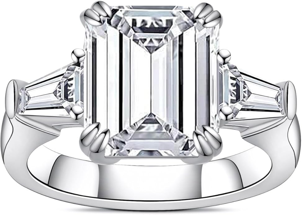 3ct-7ct Cubic Zirconia 3 Stones Engagement Rings 5A Grade Simulated Diamond Cushion Cut/Emerald Cut/Asscher Cut/Heart Cut CZ Anniversary Promise Wedding Rings for Women