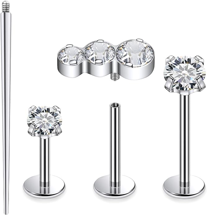 20G 18G 16G Astm F136 Titanium Internal Thread Flat Back Earrings Nose Studs Tragus Forward Helix Conch Cartilage Lobe Earring Stud Medusa Labret Monroe Lip Ring Piercing Jewelry For Women Men