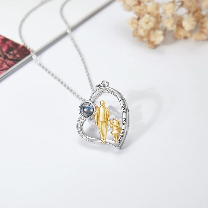 PROESS S925 Sterling Silver Daughter Heart Pendant Necklace from Dad Mom I Love You Forever Jewelry