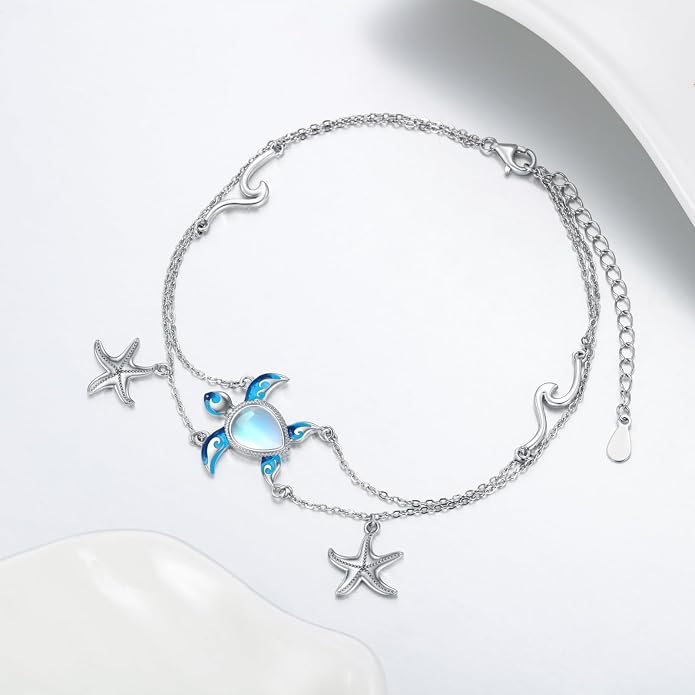 Moonstone Sea Turtle Ankle Bracelet Sterling Silver Anklet Fine Jewelry For Women Sea Turtle Ankle Gifts
