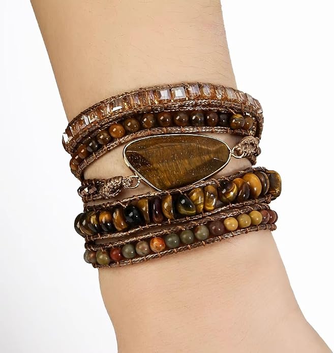Boho Wrap Bracelet for Women, Handmade Natural Imperial Jasper Multi-Layer Stone Beaded Bracelet, Bohemian Healing Crystal Stone Jewelry Gifts