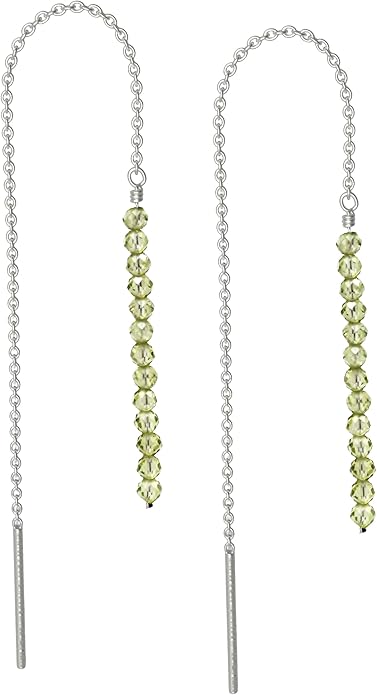 Sterling Silver Threader Earrings with Real Gemstone Beads - Elegant Pull-Through Design for Women, Dangling Western Earrings, Long and Short Adjustable Earring