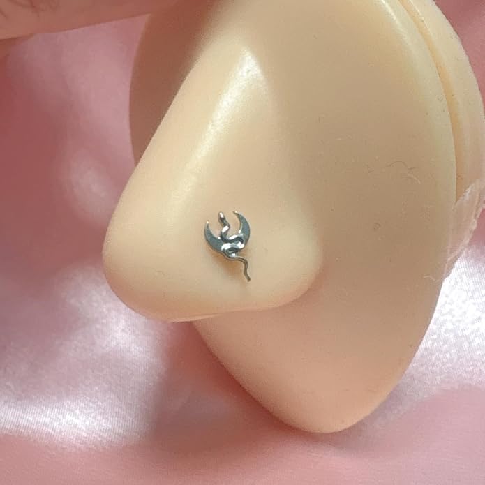 1pcs Gold/Silver G23 Titanium 16G Snake Moon Shaped Internally Threaded Top Flat Back Piercing Lip Stud Earring Labret Monroe Lip Ring Tragus Cartilage Earring Stud