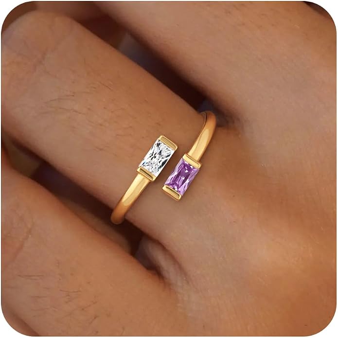 Honsny Gold Birthstone Rings for Women Non Tarnish 14K Gold Plated Adjustable Emerald Ring Cubic Zirconia Gemstone Promise Ring for Her Engagement Personalized Waterproof Jewelry Gifts for Birthday