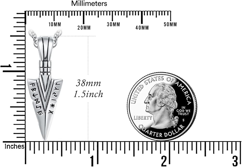 KINGWHYTE 925 Sterling Silver Arrowhead Viking Necklace for Men | Spear Head Pendant,Norse Viking Amulet Jewelry, Birthday Gifts, with 20" + 2'' Chain
