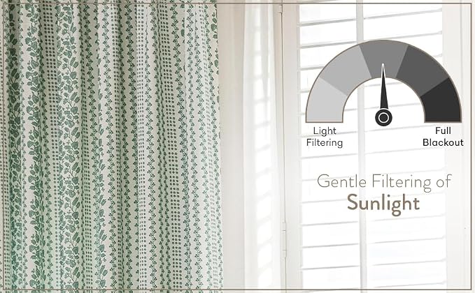 DrapePalette - Linen Blend Pinch Pleated Curtains 96 Inches Long for Living Room, Bedroom, Dining Room, Light Filtering Curtains 2 Panels Set, Modern Floral Printed Design, Summer Green, 30" W x 96" L