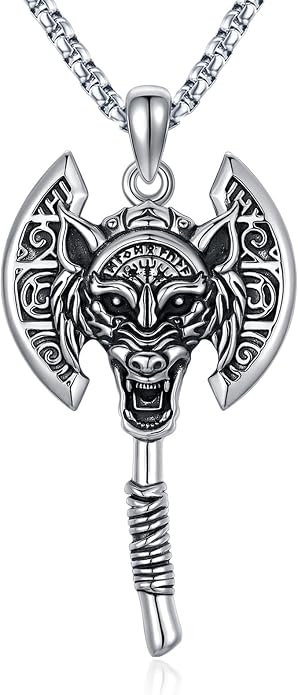 Eusense Viking Necklace for Men Women 925 Sterling Silver Pendant Thors Hammer/Norse Runes/Odin's Ravens/Wolf/Dragon/Snake/Yggdrasil/Freya/Helm of Awe/Valknut/Triskelion/Axe/Shield Viking Jewelry