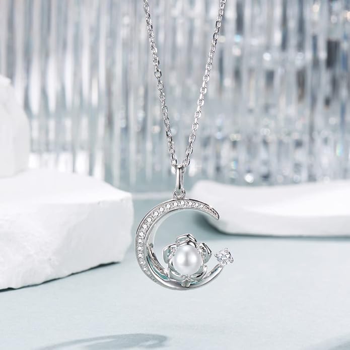 Birthstone Necklace for Women Sterling Silver Moon Pendant Necklaces Anniversary Birthday Fine Jewelry Gifts for Her Women Mother, Adjustable Chain