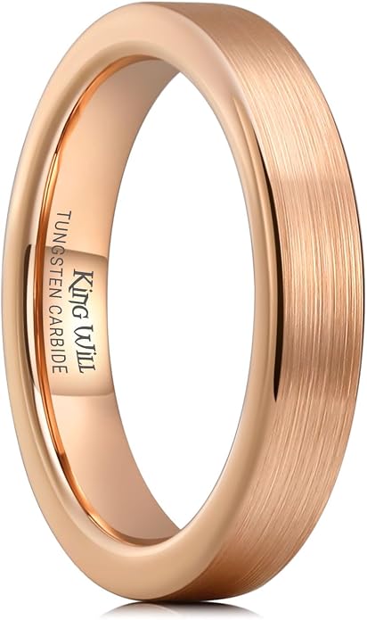 King Will Basic Gold/Rose Gold/Brown Plated Tungsten Wedding Band for Men/Women, 2mm/4mm/6mm/8mm/10mm/12mm Width Band Rings, Pipe Cut Matte Brushed Finish Cigar Band Ring Comfort Fit