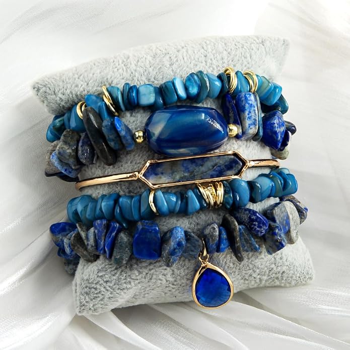 Yomisa 5PCS 6PCS Natural Boho Beaded Bracelets/Bangle for Women Men,Healing Turquoise Jasper Agate Crystal Gemstone Stone Chakra Multilayer Wrap Bohemian Handmade Jewelry Beads Stretch Bracelet Set