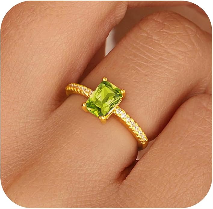 Honsny Gold Birthstone Rings for Women Non Tarnish 14K Gold Plated Emerald Engagement Promise Rings CZ Stackable Dainty Gemstone Pinky Eternity Band Ring Jewelry Birthday Graduation Gifts