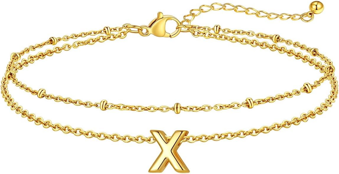 FaithHeart Initial Ankle Bracelets for Women, Waterproof 14k Gold Plated Initial Anklets Non Tarnish Stainless Steel Cute Layered Anklet Summer Beach Jewelry