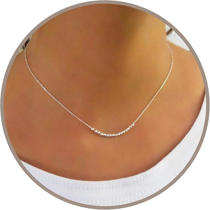 Annika Bella 925 Sterling Silver Beaded Bar Necklace for Women, Dainty Short Necklace with Silver Beads, Tarnish Resistant Jewelry, Gift for Her